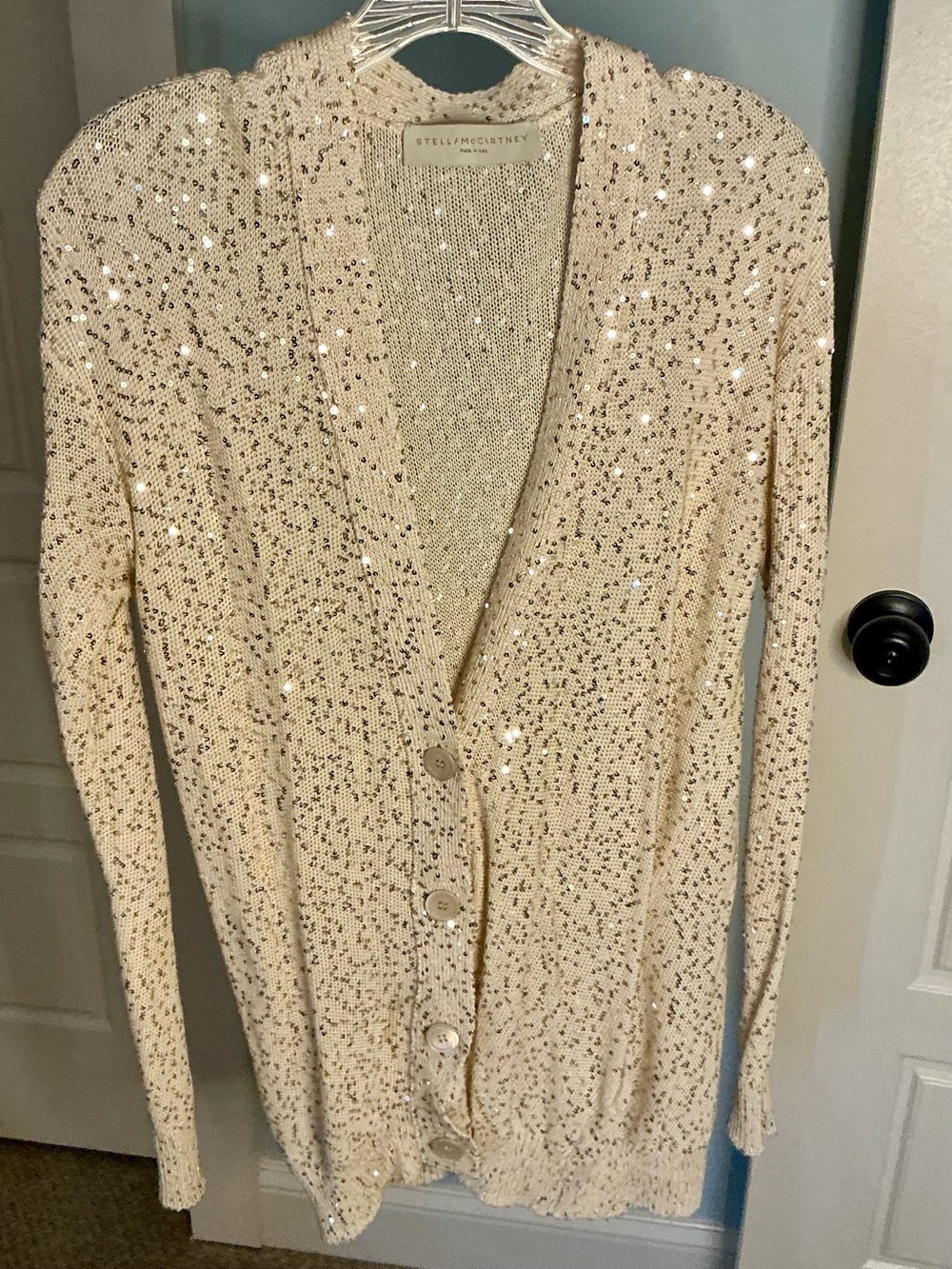 Stella McCartney Cream Sequin V-Neck Button Cardigan Size 42